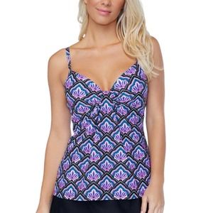 NWT Island Escape Geo Print Full Bust Support Modest Tankini Swim Top Sz 6